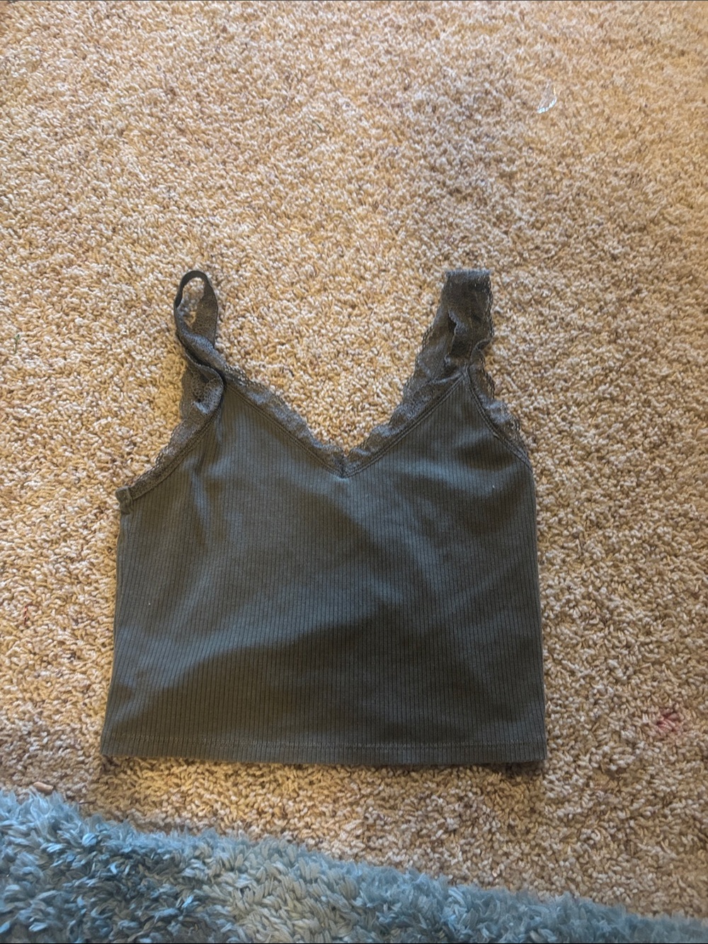 American Eagle Outfitters Olive Lace-Trim Ribbed Cami